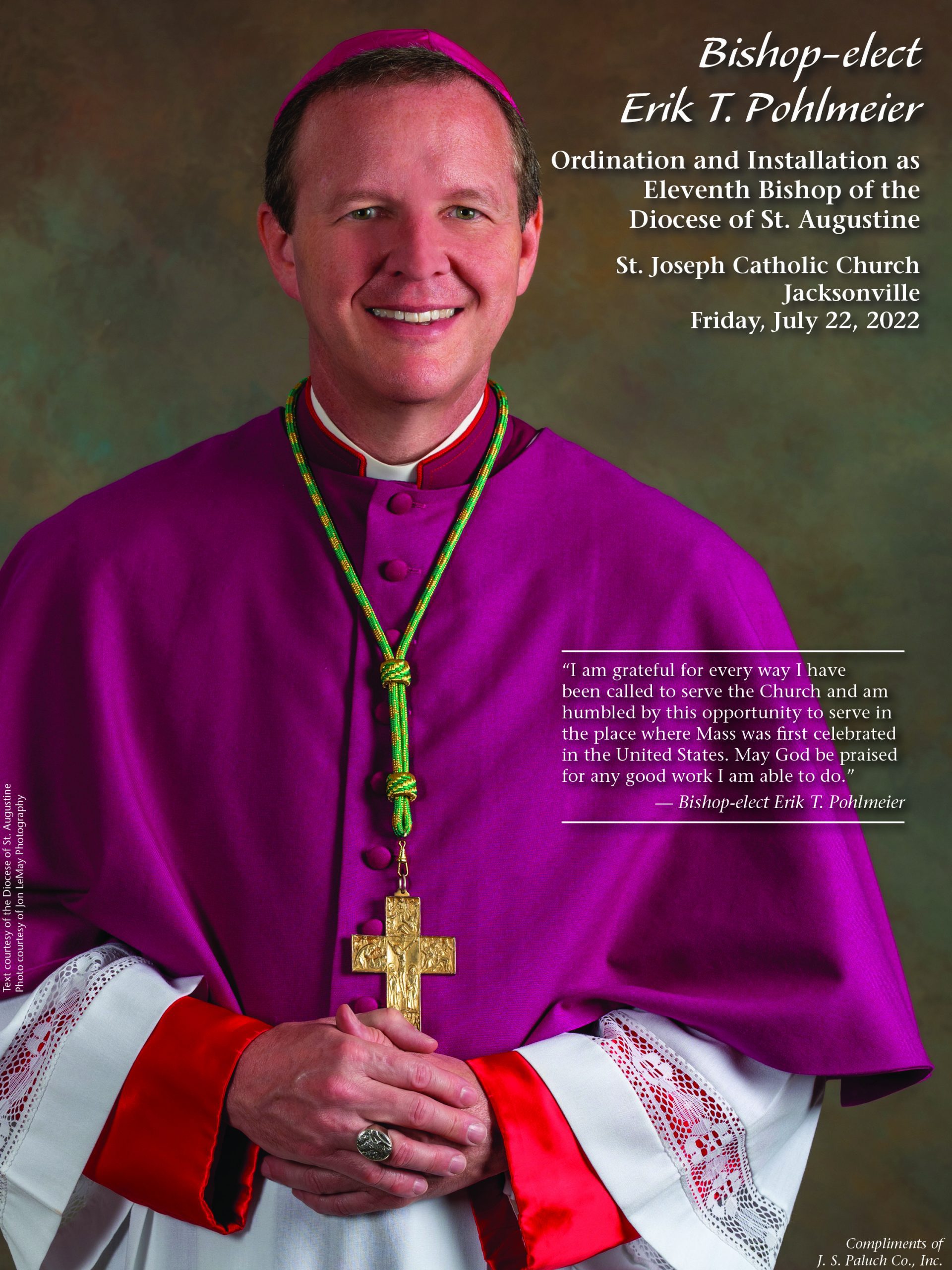 Ordination & installation information for Bishop Pohlmeier